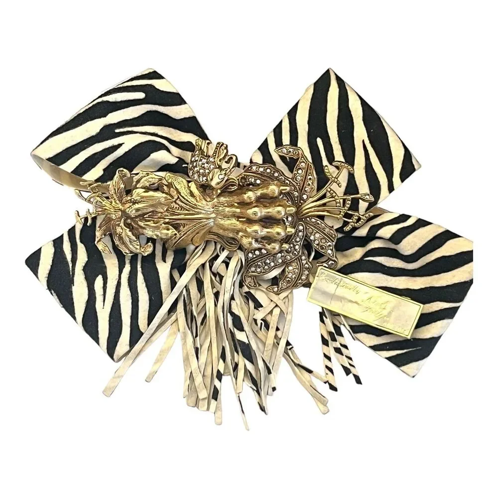 Vintage 1980s Kirks Folly Hair Barrette Zebra Print Floral - 1D